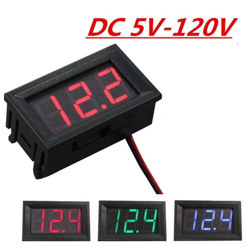 Цифровий Вольтметр 5-120v DC у корпусі (два дроти, червоний)