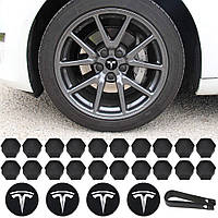 Набор колпачков на гайки и заглушек на ступицу для Tesla Model 3/S/X Black