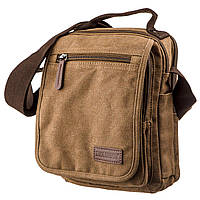Универсальная текстильная мужская сумка через плечо на два отделения Vintage 20200 коричневая барсетка