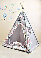 Палатка Вигвам Wigwamhome c красными перьями с матрасиком и подушкой 110*110*180 см