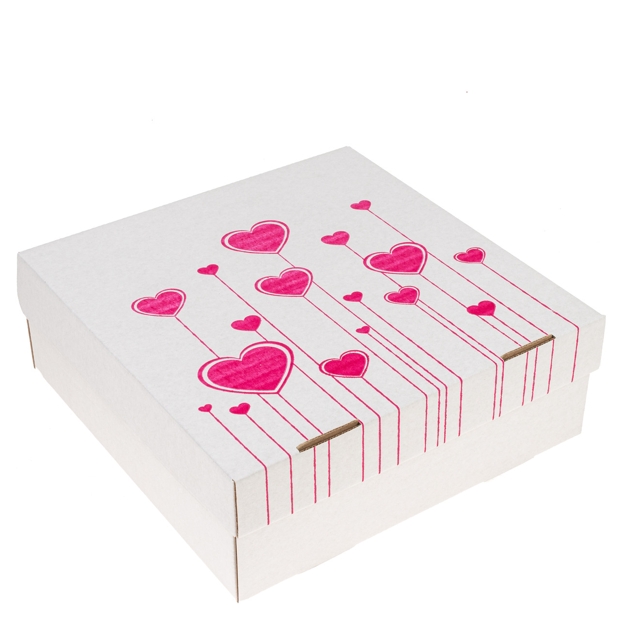 Самозбірна коробка 260х260х90 "Рожеві серця", біла, фото 1