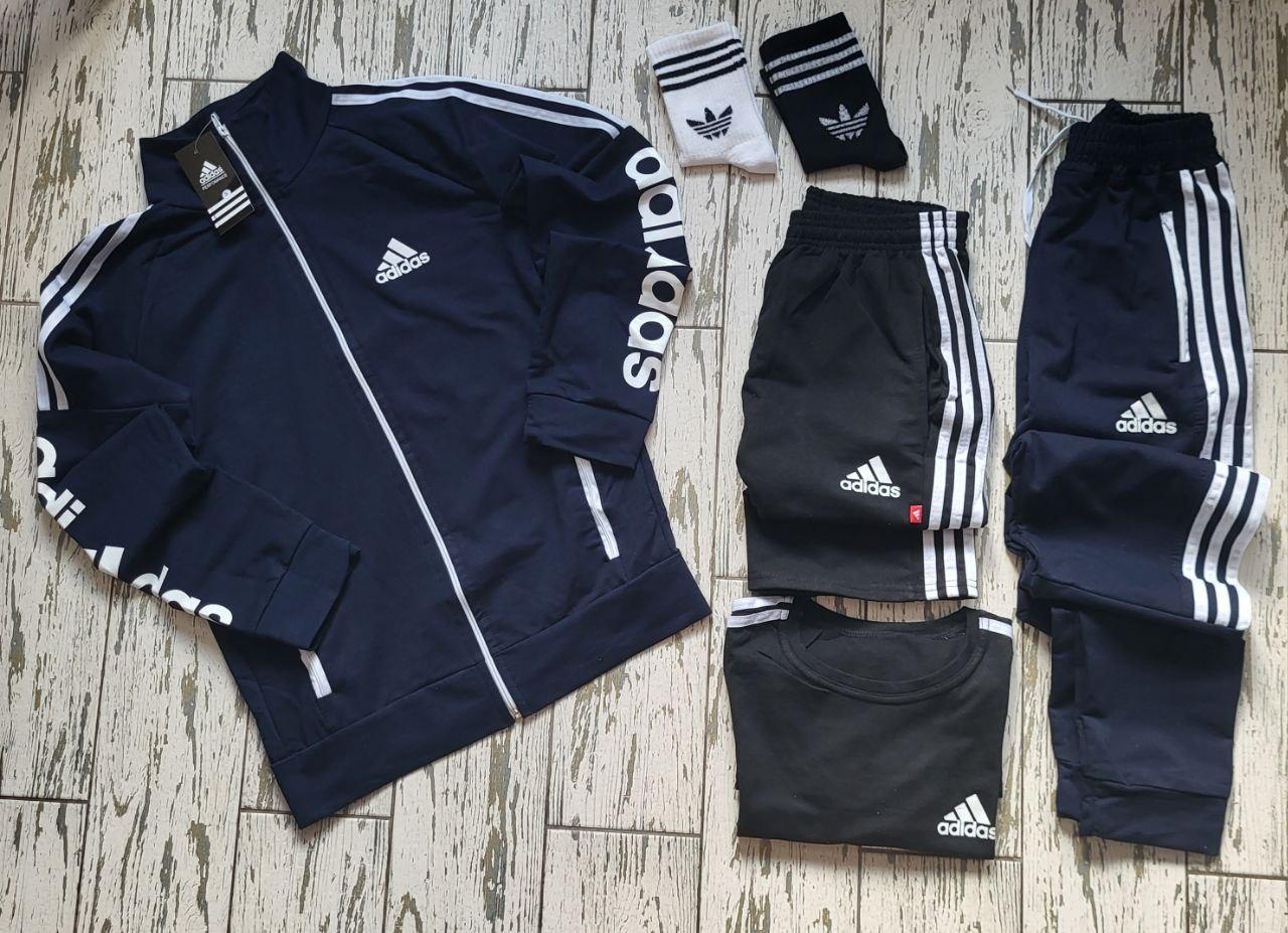 Комплект чоловічий Adidas 6в1 спортивний костюм Adidas шорти футболка шкарпетки адідас весна осінь літо синій, фото 1