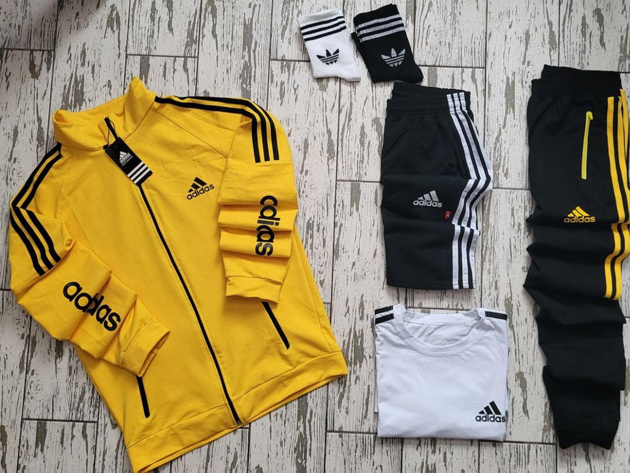 Комплект чоловічий Adidas 6в1 спортивний костюм Adidas шорти футболка шкарпетки адідас весна осінь літо жовтий, фото 1