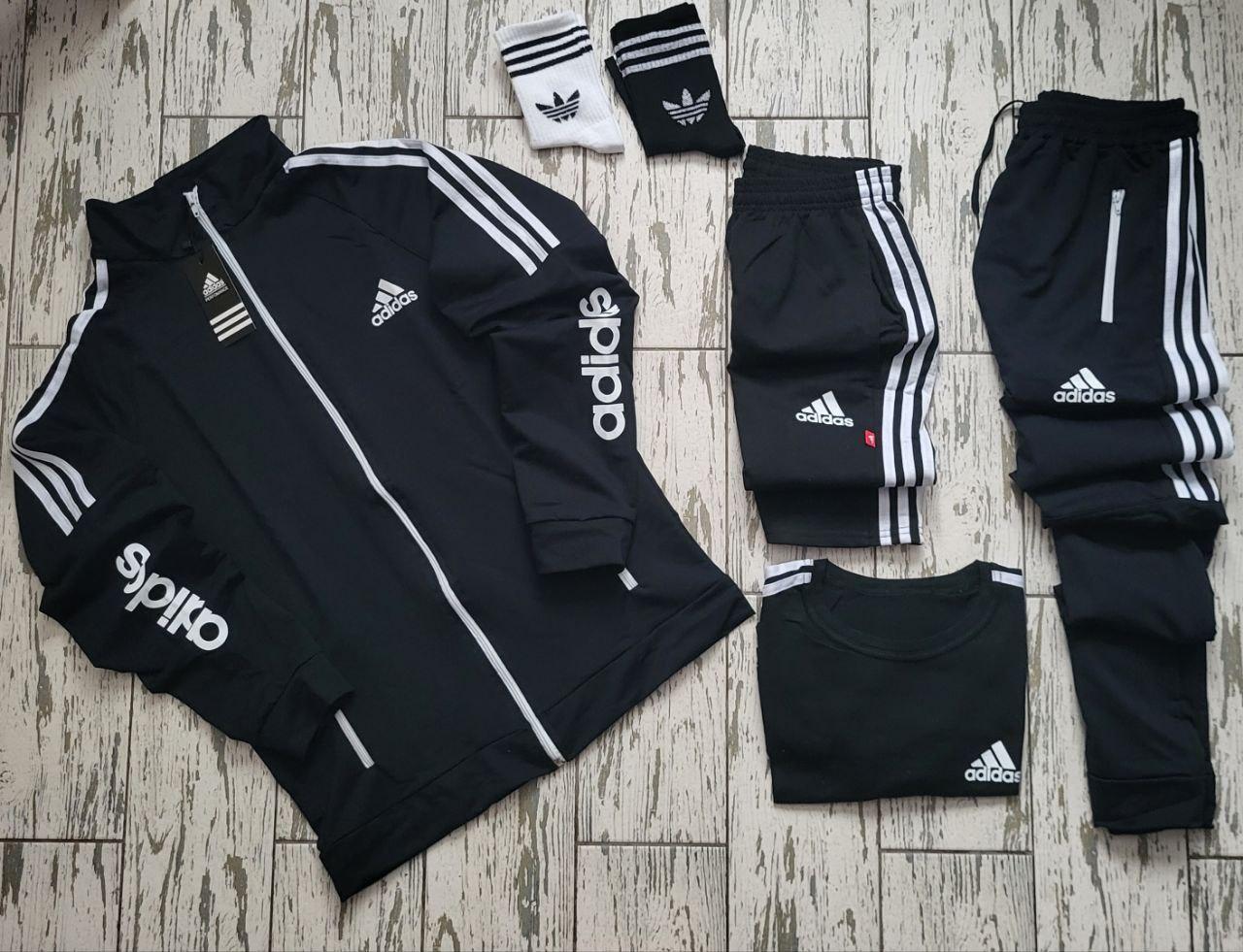 Комплект чоловічий Adidas 6в1 спортивний костюм Adidas шорти футболка шкарпетки адідас весна осінь літо чорний, фото 1