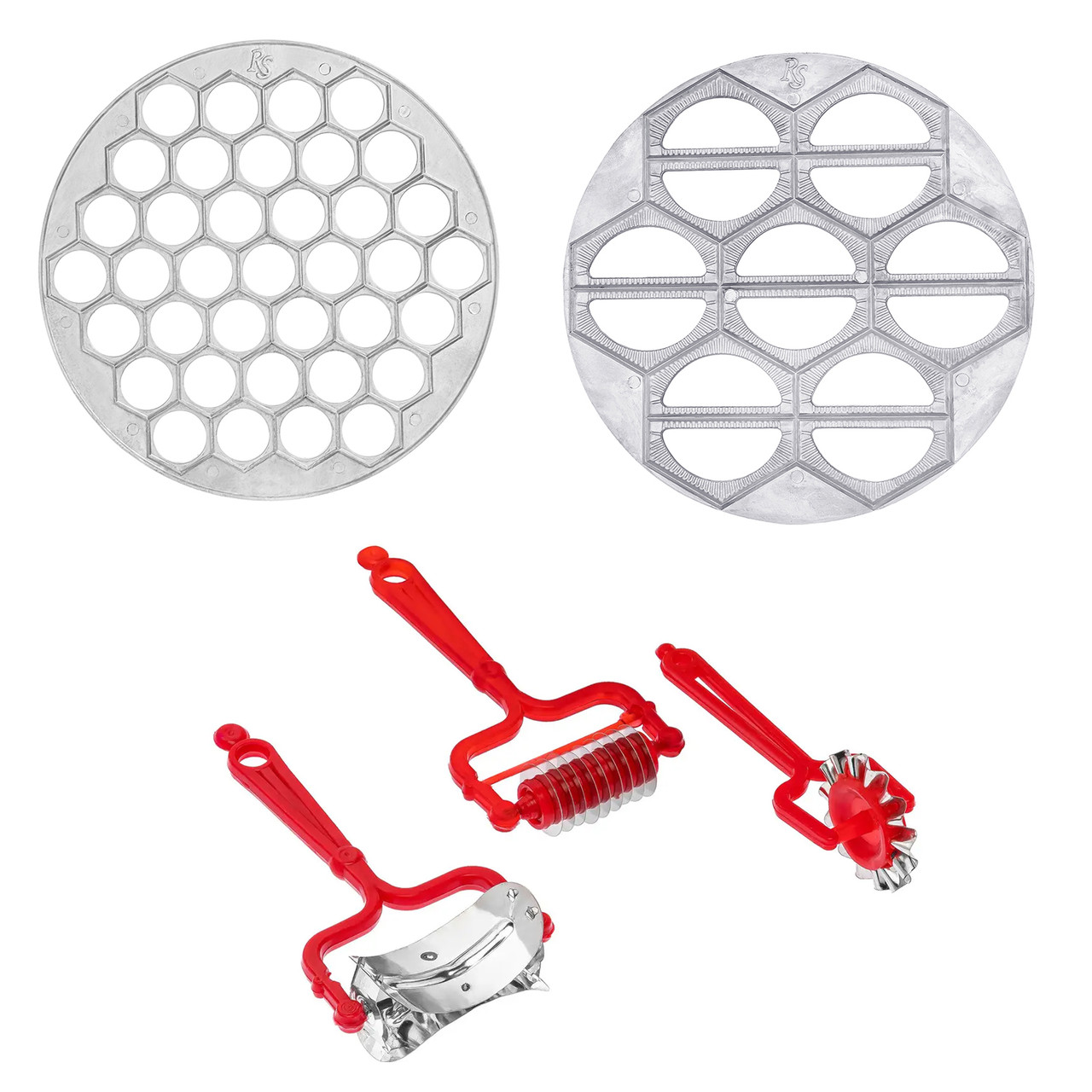 Комплект пельменниця варенниця та набір 3 дискових тісторізок: для чебуреків, пельменів, нарізання локшини, фото 1