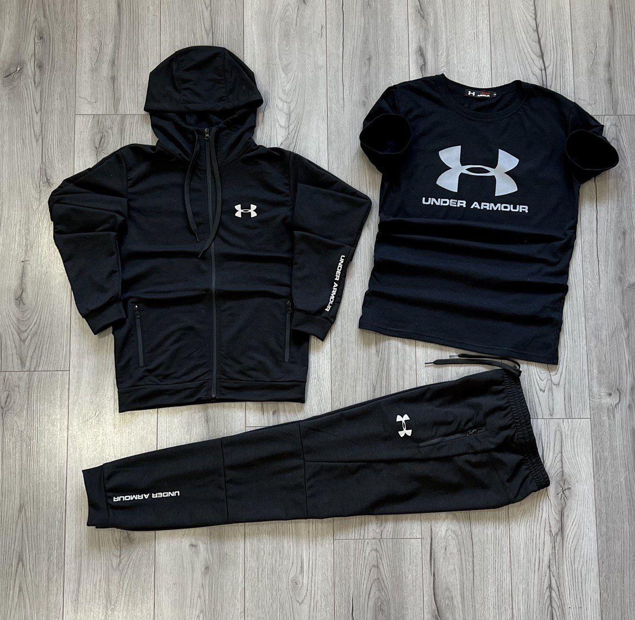 Спортивний костюм футболка under armour весняний осінній чорний комплект чоловічий весна осінь андер армур, фото 1