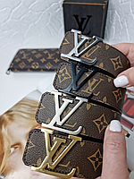Кожаный ремень Louis Vuitton Луи Виттон 4 см, monogram, ремень ЛВ, ремень Луи Витон, ремень буквы