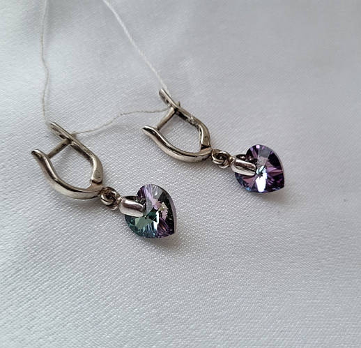 Купить Серебряные серёжки серьги Сердце с камнями Сваровски 2300, цена ...