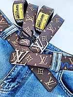 Кожаный ремень Louis Vuitton Луи Виттон 4 см с цветной надписью, monogram, ремень ЛВ, ремень Луи Витон