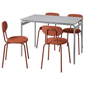 GRÅSALA / ÖSTANÖ Стіл і 4 стільці, сірий/Remmarn червоно-коричневий, 110 см