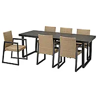 VÄRMANSÖ Стол+6 стульев, садовый, темно-серый/коричневый, 224 см