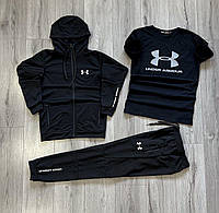 Комплект мужской Under Armour Спортивный костюм + Футболка весенний осенний летний черный | Набор Андер Армор