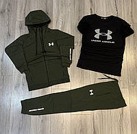 Комплект мужской Under Armour Спортивный костюм + Футболка весенний осенний летний хаки Набор Андер Армор