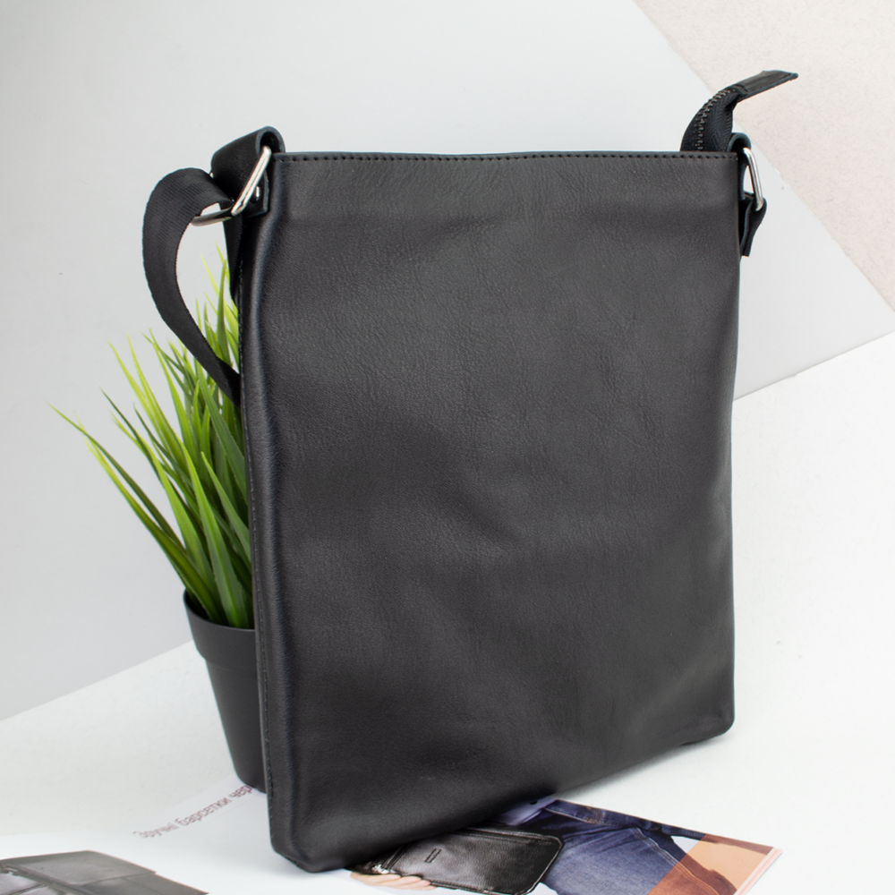Сумка чоловіча шкіряна Handycover S240 чорна без кишень на блискавці, фото 1