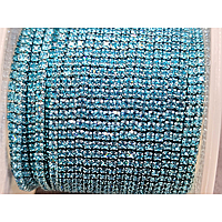 Стразовая цепь ss4 (1,5 мм) голубая в однотонном металле 10 ярдов S-9 (aquamarine)