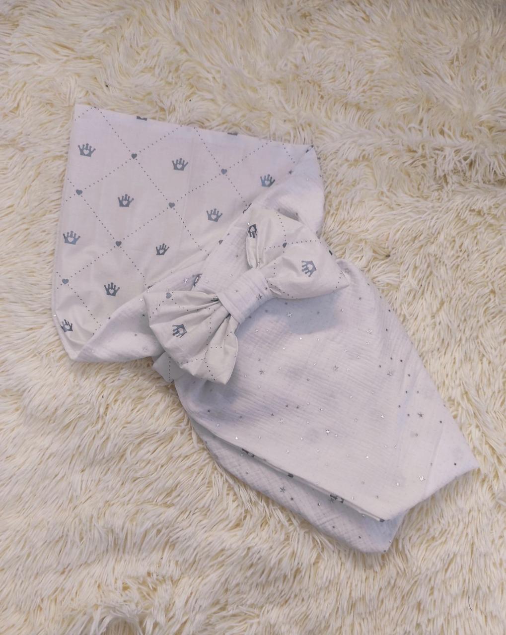 Літній конверт з мусліну для новонароджених, білий, принт корони, фото 1