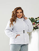 Куртка женская демисезонная на поясе батал арт. 332 белая/белый