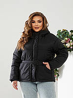 Куртка демісезона жіноча на поясі батал арт. 332 чорна/ чорний