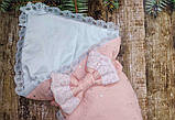 Літній конверт із мусліну з мереживом для новонароджених дівчаток, персиковий, фото 2