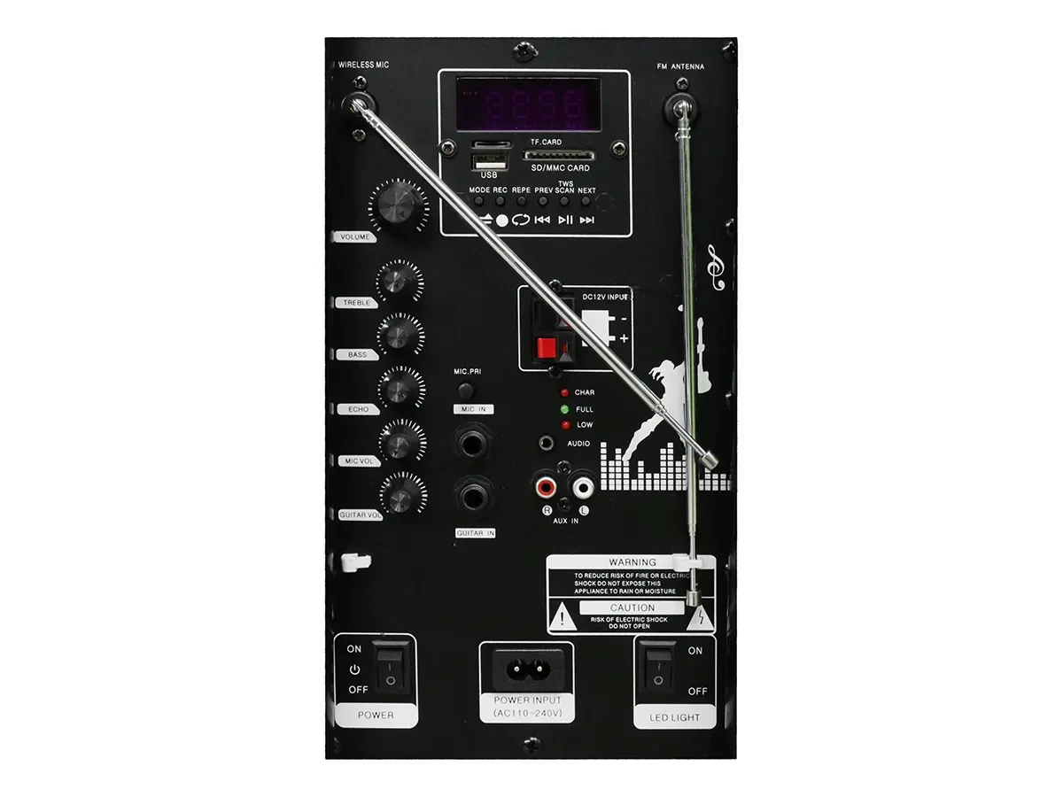 Акустическая переносная колонка ZXX-9191 60Вт 12" 67х38х32TWS/FM/USB/TF/SD/BT/REC/LED/2MIC - фото 3 - id-p1776295225