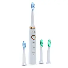 Електрична зубна щітка акумуляторна щітка для зубів з 4 насадки Біла Shuke SK601, фото 4