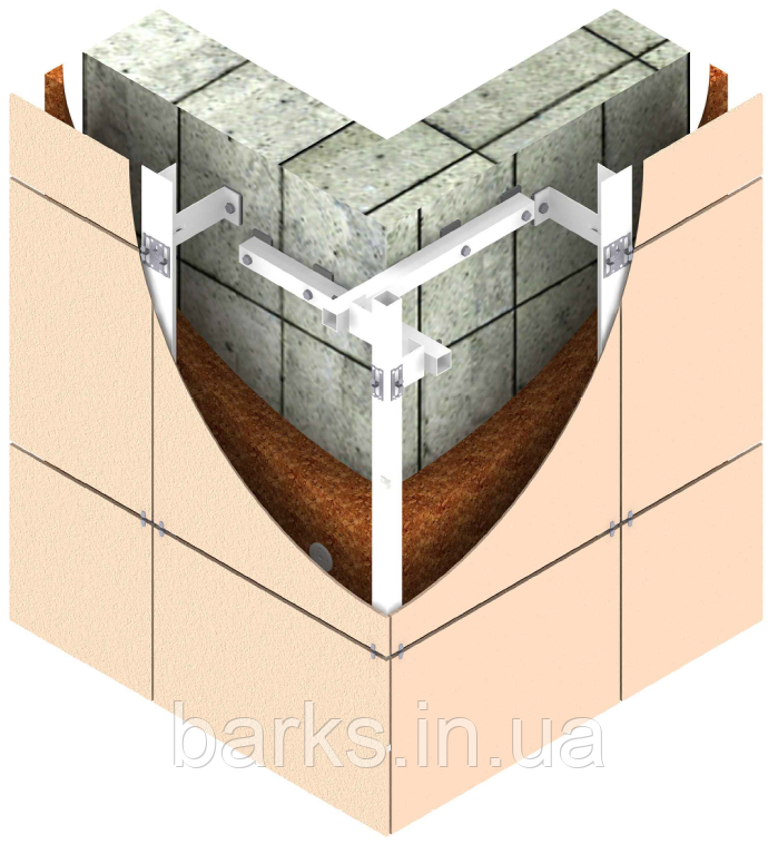 Підсистема для навесного вентильованого фасада під керамограніт на руст