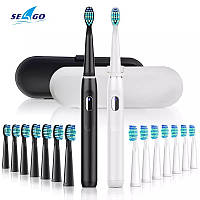 Электрическая зубная щетка SEAGO SG-551 Sonic Toothbrush + 8 сменных насадок с футляром (white/black)