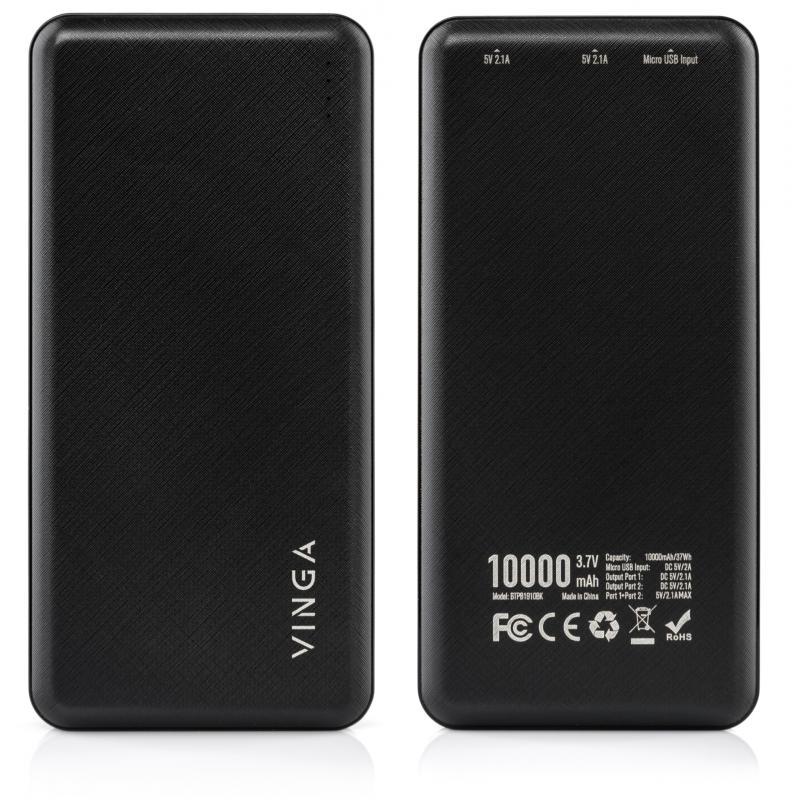 Батарея универсальная Vinga 10000 mAh black (BTPB1910BK) - фото 2 - id-p1776761439