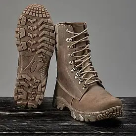 Тактичні військові шкіряні зимові черевики Бізон Койот, Берці армійські зимові утеплені на хутрі овчина