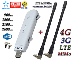 Мобільний модем 4G-LTE/3G WiFi Роутер ZTE MF79ua + 2 антени 4G(LTE) по 4 db (укр + рус меню)