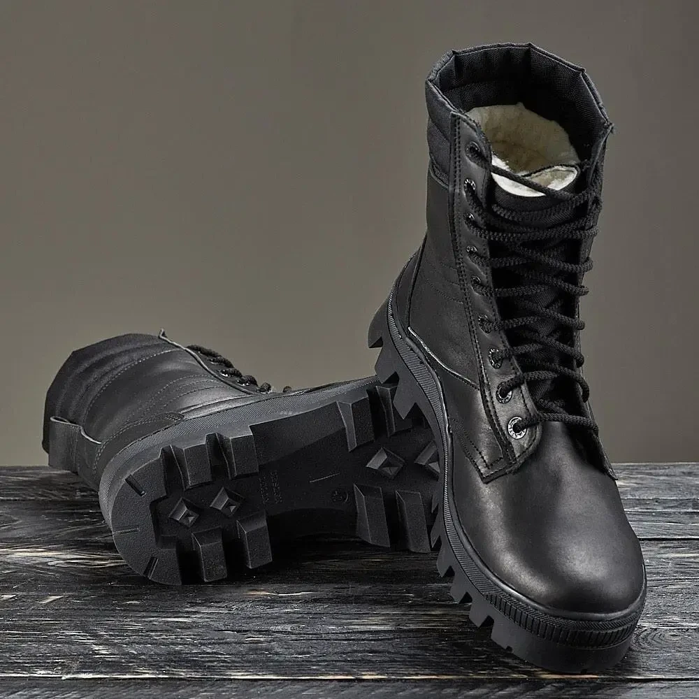 Берці чоловічі тактичні військові Яструб Чорні, Армійські статутні утеплені черевики шкіряні на овчині