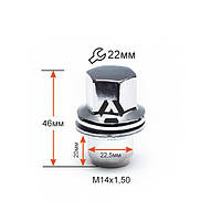 Гайка колесная A734648 M14х1,5х46мм Прессшайба (Ленд Ровер) Закрытая Хром Ключ 22