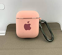 Чехол на AirPods 1, 2 silicone case с карабином силикон-пластик матовый розовый