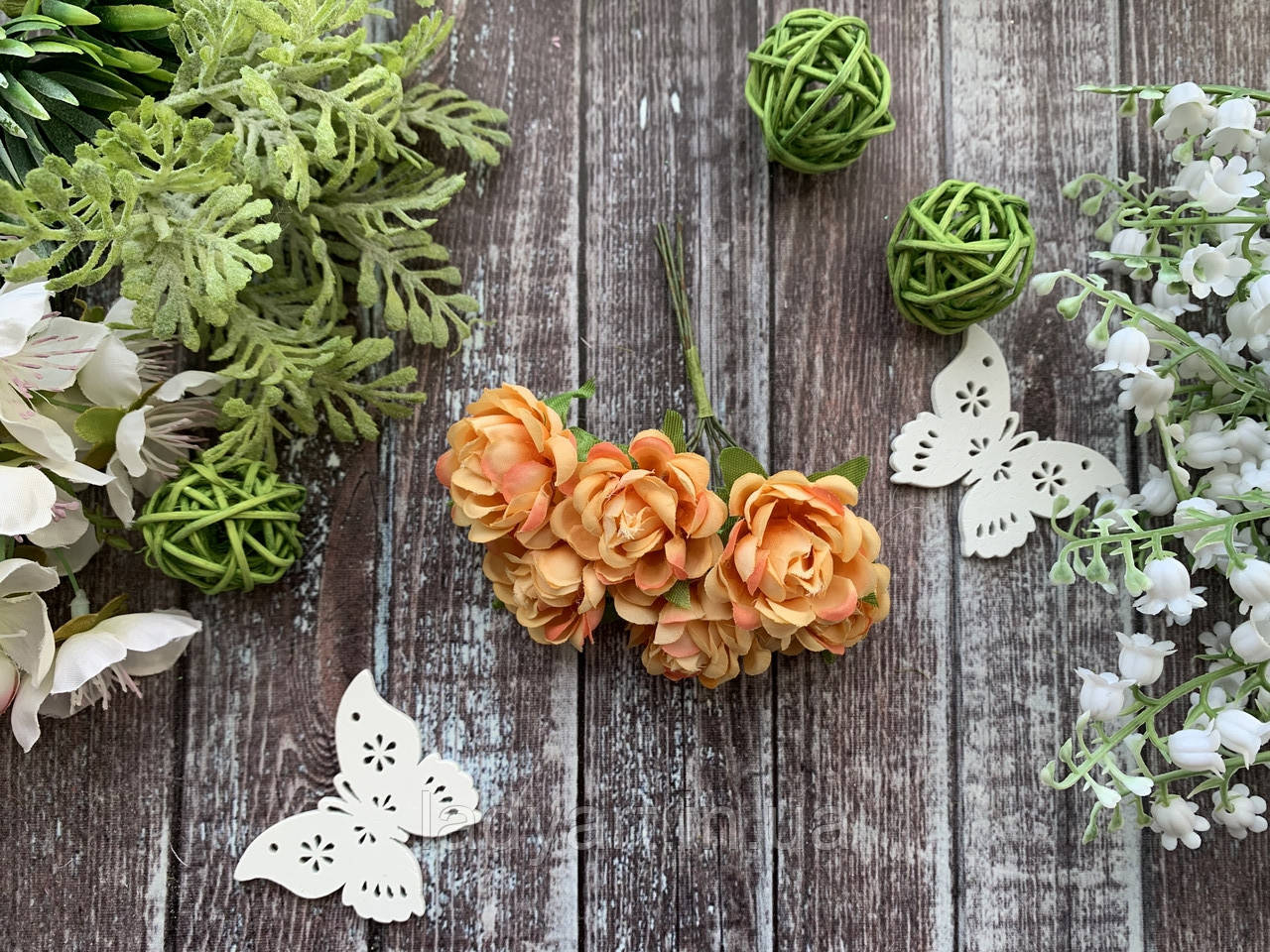 Декоративні квіти Троянда Аве 3.5 см 6 шт/уп, помаранчевого кольору., фото 1