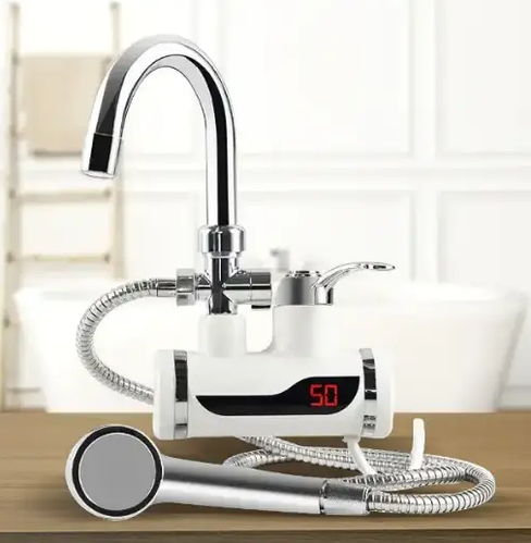 Проточный водонагреватель, 3000 Вт Мини бойлер с душем, Delimano, кран ...