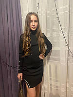 Детское вечернее черное платье для девочки подростка стильный рубчик на байке стрейч р. 140