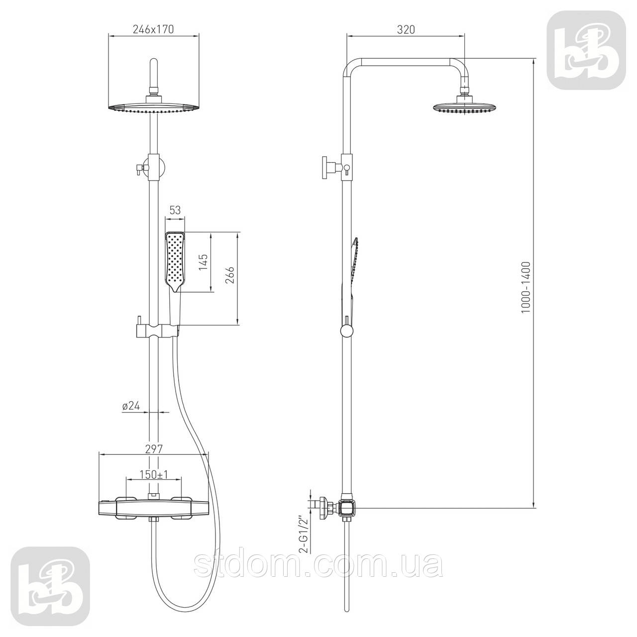Купить Душевая система стойка с термостатом с верхним тропическим душем ...