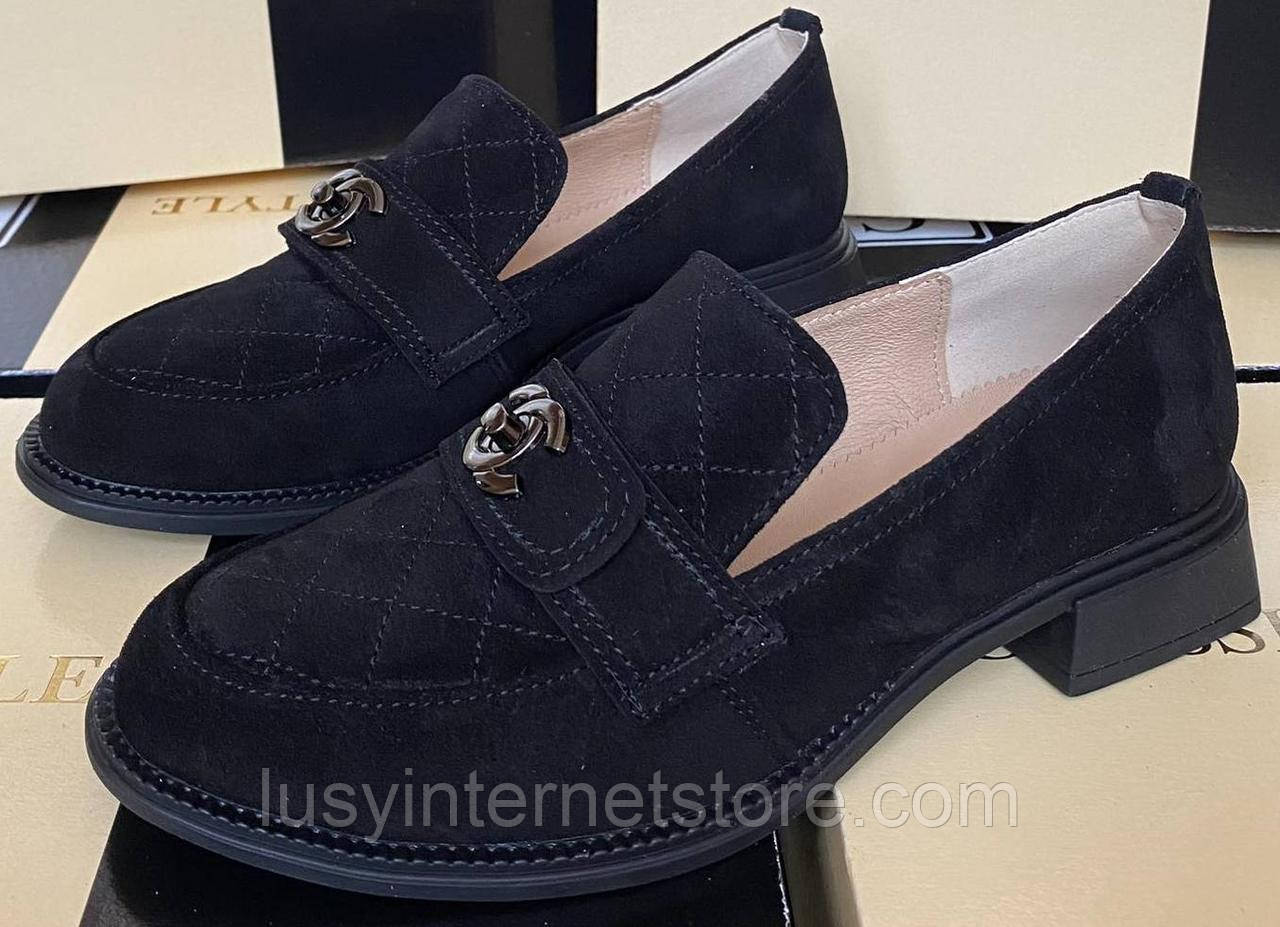 Туфли женские лоферы замшевые от производителя модель КЛ23-113 - фото 1 - id-p1776830394