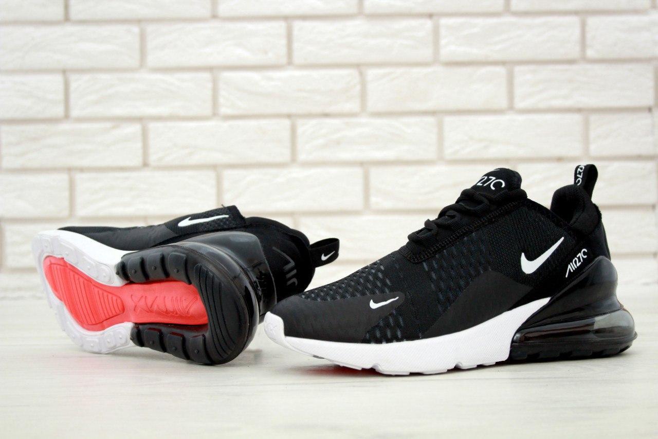 Кросівки Nike Air Max 270 Black White Red (Чорні з білим) Взуття Найк Аір Макс 270 текстиль демісезон унісекс