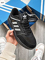 Черные мужские кроссовки Adidas, черные кожаные мужские кроссовки Адидас, мужские демисезонные кроссовки кожа