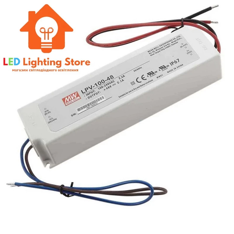 Блок живлення Mean Well, LPV-100-48, 48V, 100.8W, 2.1А, IP67