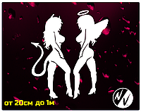 Вінілова наклейка на авто Дівчата ангел і демон 20*15 см