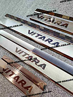Защитные накладки на пороги Сузуки Витара 2015- SUZUKI VITARA Премиум НЕРЖАВЕЙКА с логотипом комплект 4 штуки