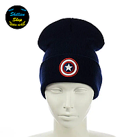 Молодежная шапка бини - Капитан Америка / Captain America - Темно-синий