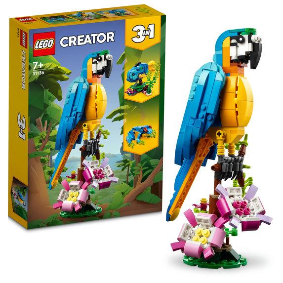 Конструктор Лего Креатор 3 в 1 Тварини Екзотичний папуга рибка жаба LEGO Creator 31136