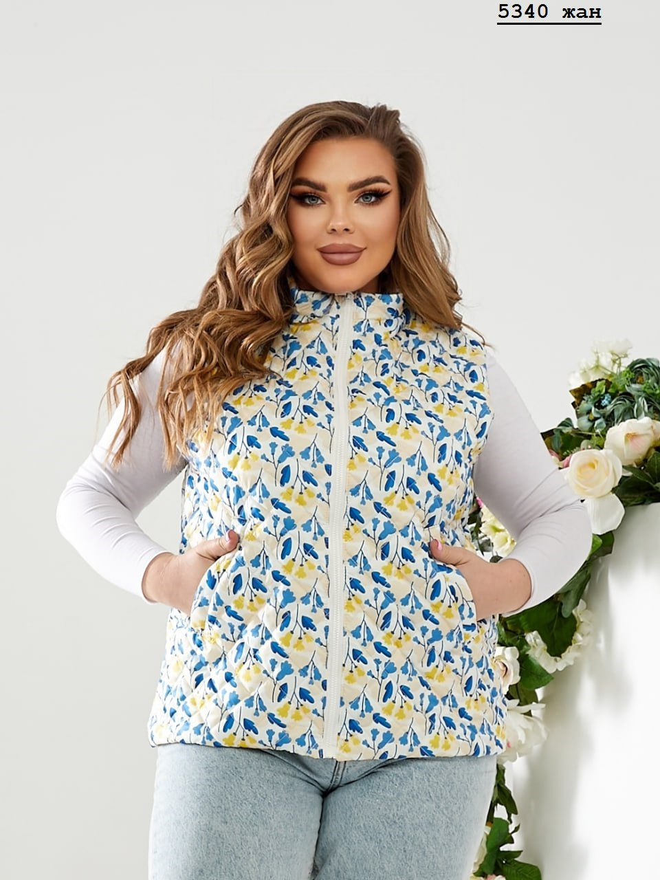 Жіноча весняна жилетка батальна 5340 жан, фото 1