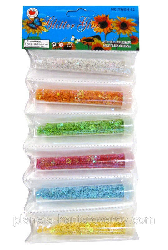 Блискітки-присипка на стрічці "Зірочки" 8156 (6 пробірок/6 кол.) великий гліттер-пісок