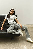 Женские брюки из льна с завышенной талией 42-48 размеры разные цвета Серый, 46
