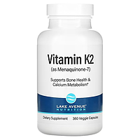 Lake Avenue Nutrition, витамин K2 (в виде менахинона-7), 50 мкг, 360 капсул, exp 05/24