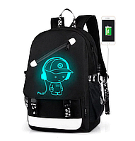 Молодежный рюкзак Music с USB юсб светящийся в темноте